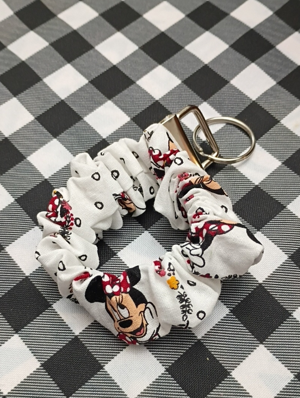 Minnie Mouse White and Red Scrunchie Keychain